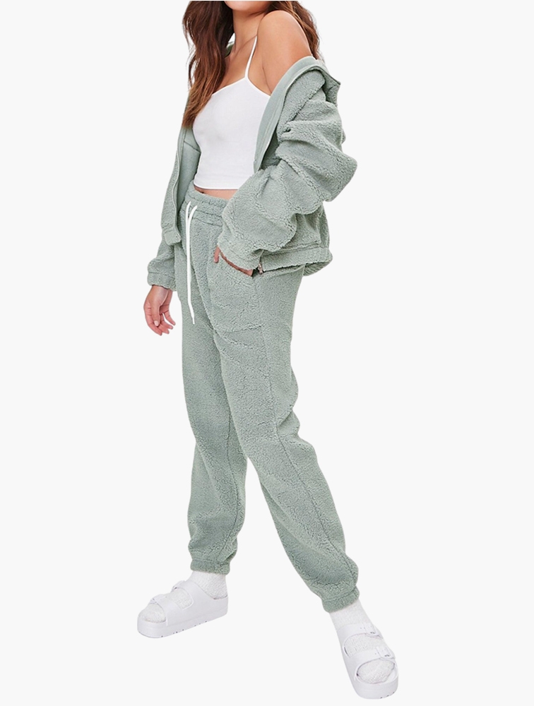 MyRunway Shop Forever 21 Grey Faux Shearling Drawstring Joggers